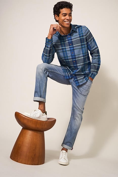 MOXLEY BRUSHED CHECK SHIRT MID BLUE 3