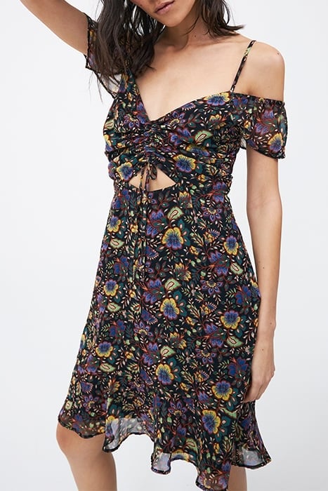BLACK XL FLOWER PRINT DRESS, ELASTICATED SHOULDERS 5