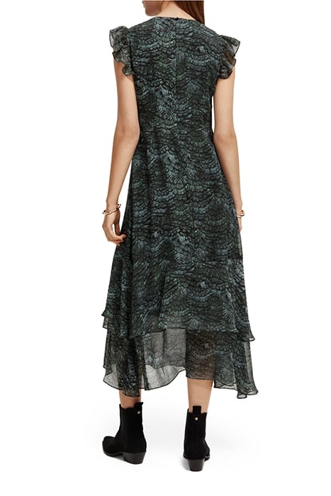 SLEEVELESS MIDI FLOUNCE DRESS FEATHER BOTTLE GREEN 3