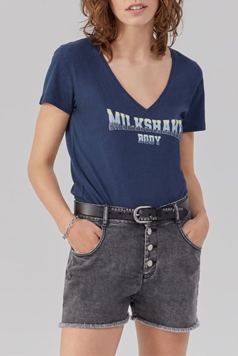 WOMEN'S NAVY DEEP DYE SLOGAN IMAGE T-SHIRT 5