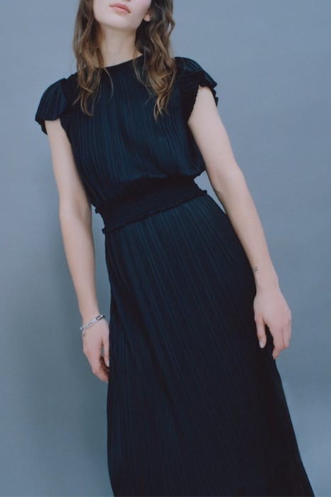 BLACK RECYCLED PLEATED LONG DRESS 7