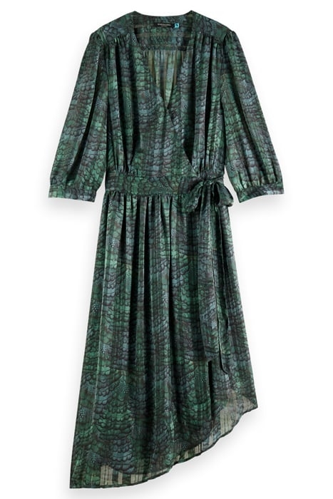 ASYMMETRIC WRAP DRESS FEATHER BOTTLE GREEN 4