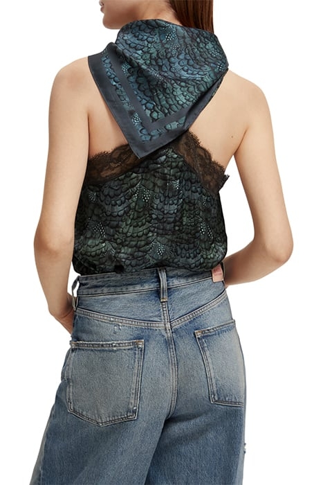 MUSIC MAP SCARF FEATHER BOTTLE GREEN SCARF 3