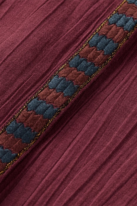 COLLARLESS SHIRT WITH A NECK AND PLACKET TRIM BORDEAUX 7