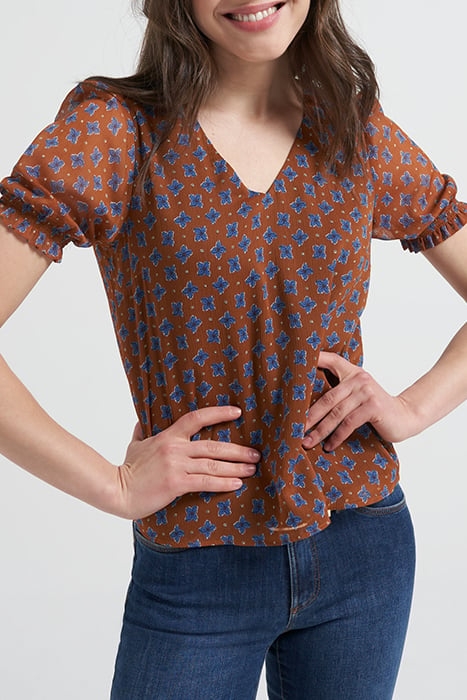 CAMEL TOP WITH BLUE FLOWER PRINT 5