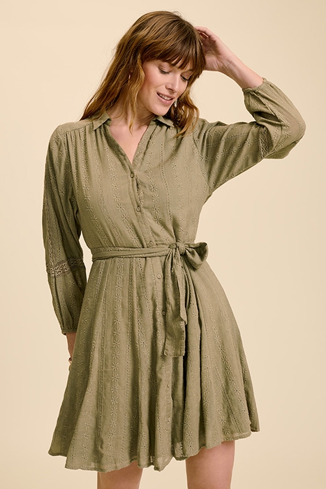 RINDA - LICHEN SHIRT DRESS WITH EMBROIDERY AND ALL-OVER LACE 1