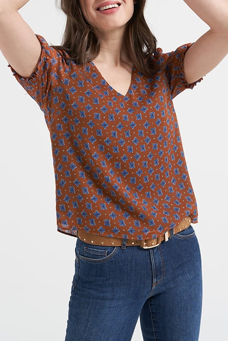 CAMEL TOP WITH BLUE FLOWER PRINT 1