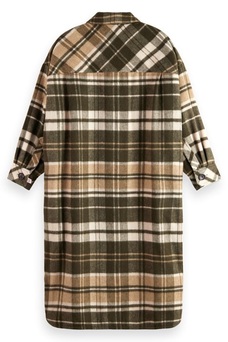 WOOL BLEND CHECKED LONG SHIRT JACKET FIELD GREEN 5