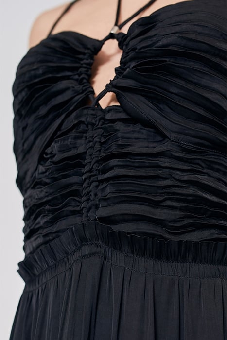 BLACK LONG RECYCLED DRAPED FRONT BUSTIER DRESS 6