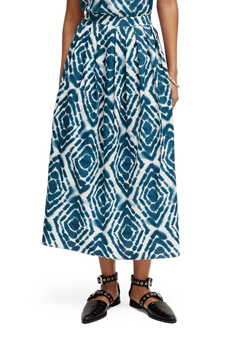 PRINTED SKIRT WITH PLEATS DISCO TIE DYE BOTTLE GREEN 1
