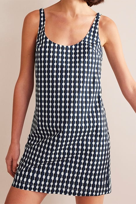 SCOOP NECK SHIFT DRESS NAVY, GEO AZURE 1