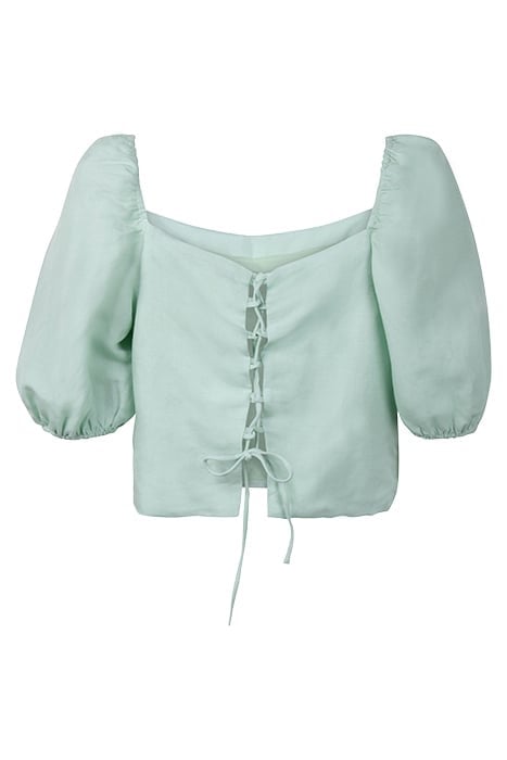 JESSICA LACE UP SQUARE NECK LINEN TOP GREEN 2