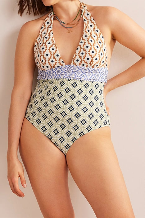 BOW DETAIL HALTER SWIMSUIT MULTI, GEO TRANCE 4