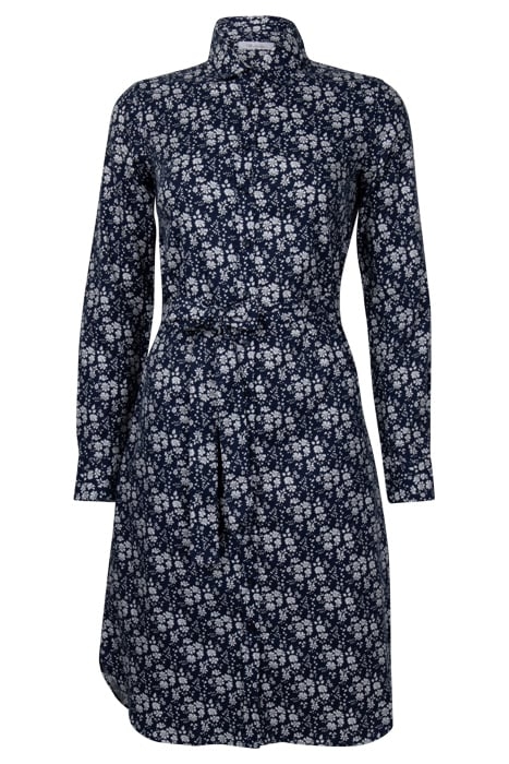 NAVY FLORAL COTTON WOOL DRESS W BELT NAVY PATTERN 1