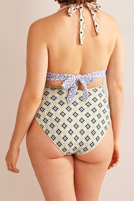 BOW DETAIL HALTER SWIMSUIT MULTI, GEO TRANCE 5