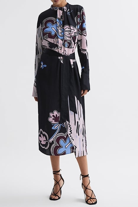 SAMARA SCARF MIDI DRESS — BLACK 1