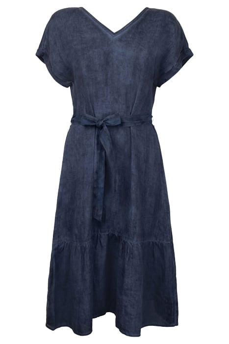 WIJDUITLOPENDE LINNEN JURK MET CEINTUUR NIGHT SKY 1