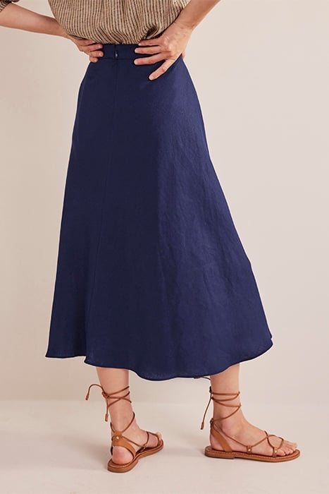 BIAS LINEN MIDI SKIRT NAVY 2