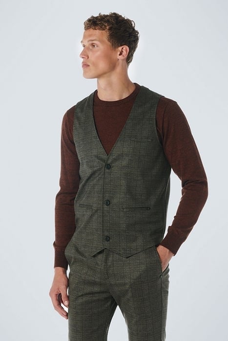 GILET JERSEY STRETCH CHECK TAUPE 1
