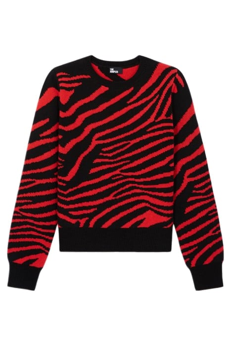 JACQUARD ROUND NECK BLACK - RED 1