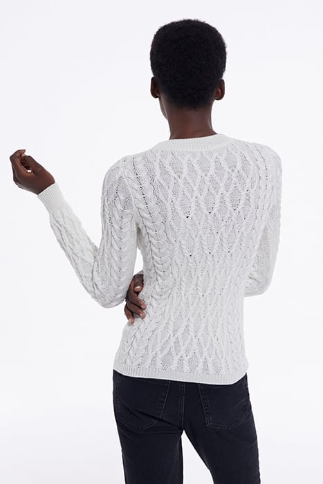 ROUND-NECK CABLE WOOL SWEATER WHITE 2