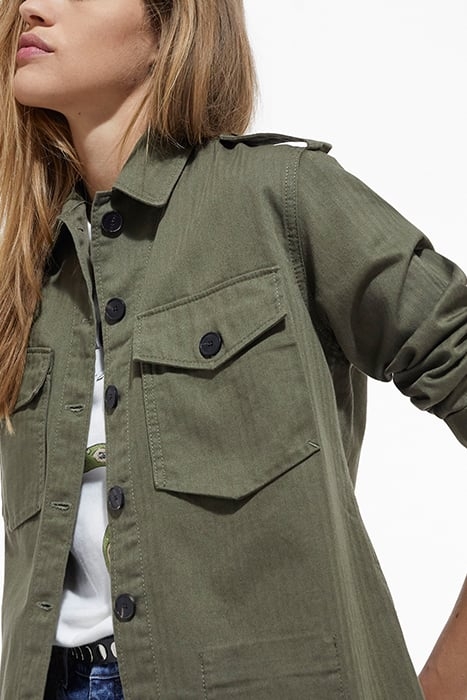 JACKET IN CHEVRON FABRIC AND LEOPARD LINING OLIVE NIGHT 5