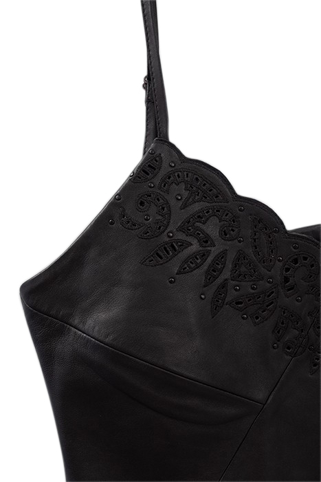 BLACK EMBROIDERED LEATHER STRAPPY TOP 6