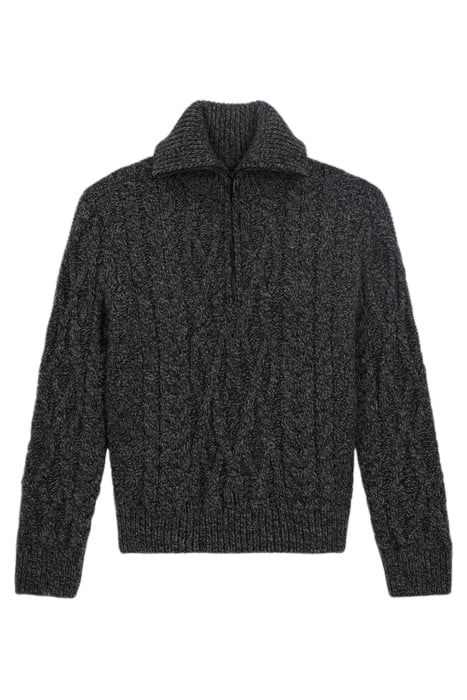 ZIP-UP TRUCK COLLAR SWEATER IN CABLE WOOL BLACK DARK GREY 4