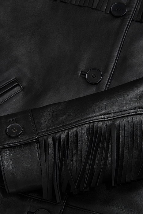 FRINGED LEATHER JACKET BLACK 2
