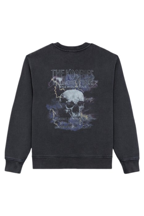 SKULL ROUND NECK SWEATSHIRT BLACK WASHED 2