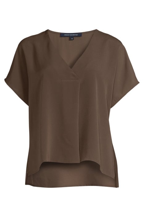 CREPE LIGHT S/S V NK TOP DEEP MOSS 3