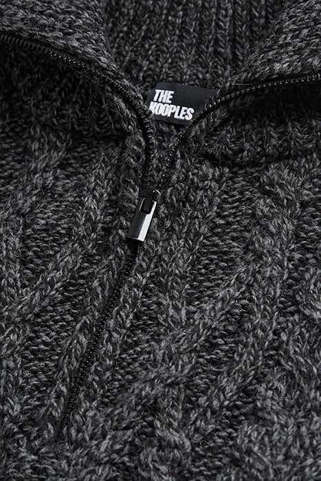 ZIP-UP TRUCK COLLAR SWEATER IN CABLE WOOL BLACK DARK GREY 7