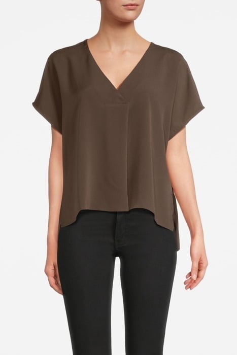 CREPE LIGHT S/S V NK TOP DEEP MOSS 1