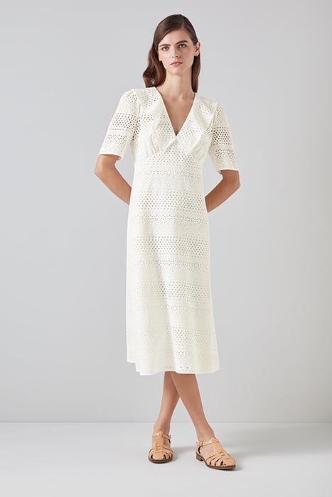 ELLA BRODERIE MIDI DRESS WHITE 1
