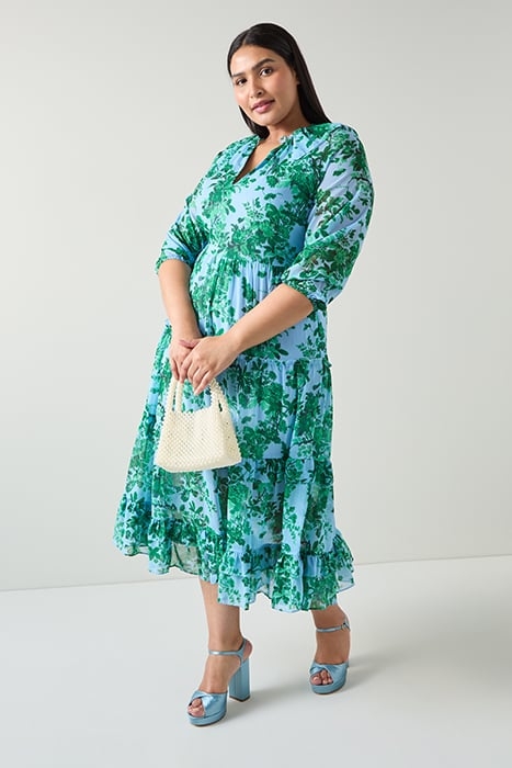 ELEANOR FRILL MIDI DRESS GREEN/BLUE 1