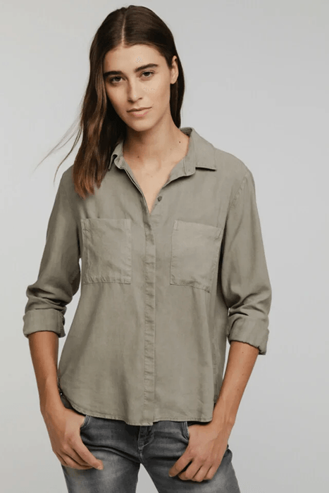 TWO POCKET CLASSIC BUTTON DOWN SOFT ARMY 1