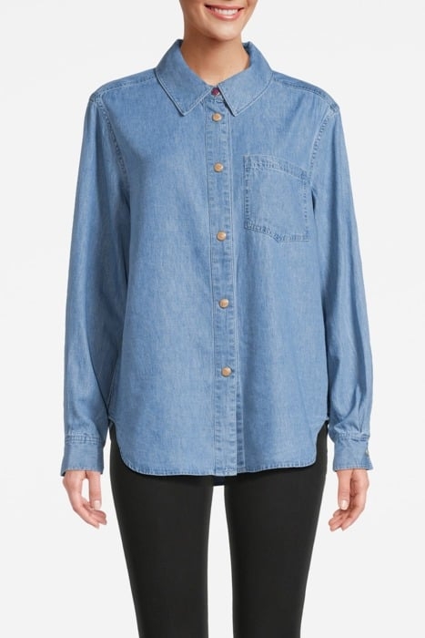LONG SLEEVE SHIRT WITH ONE POCKET - WASHED INDIGO BLEACHED I 1