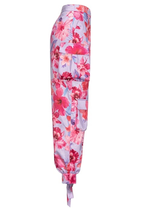 INDIOS PANTALONE SATIN STAMPA FIORI TROPICALI LILAC/PALE PIN 4