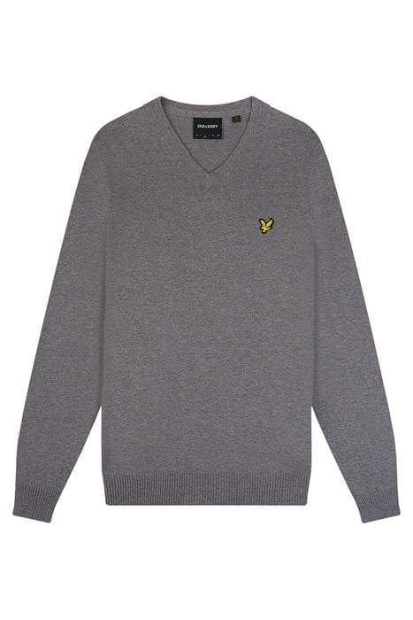 COTTON MERINO V NECK JUMPER MID GREY MARL 4