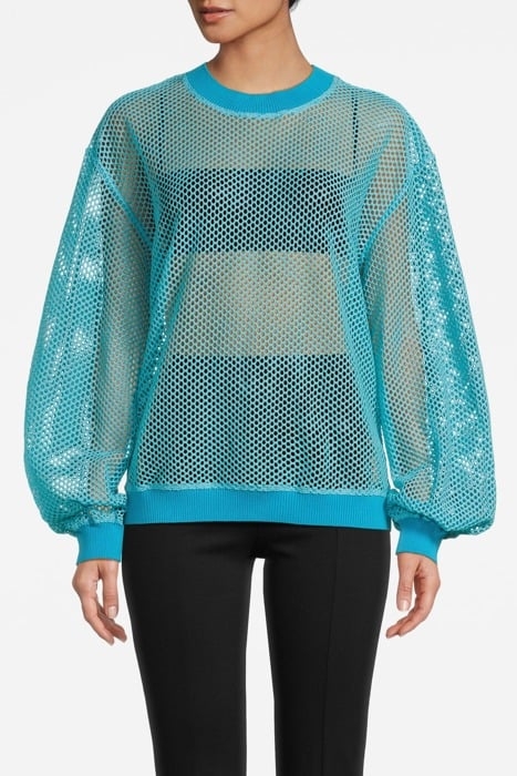 COTTON MESH T-SHIRT WITH KNITTED DETAILS SEA 1