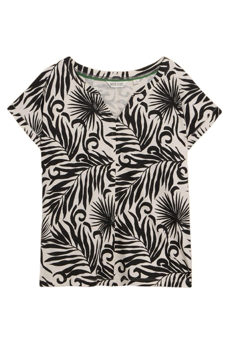 NELLY NOTCH NECK TEE BLACK PRINTED 2