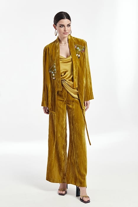 CRUSHED VELVET IWIRA ELASTIC WAISTBAND PALAZZO TROUSERS MUST 3