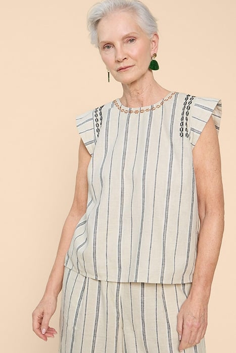 CARLA STRIPE LINEN BLEND TOP NATURAL MULTI 1
