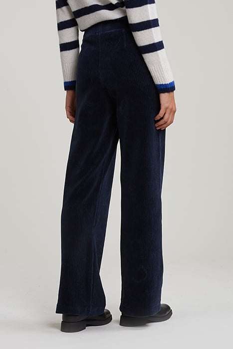 NAVY RIBBED VELVET PANTS ELASTIC BAND 2