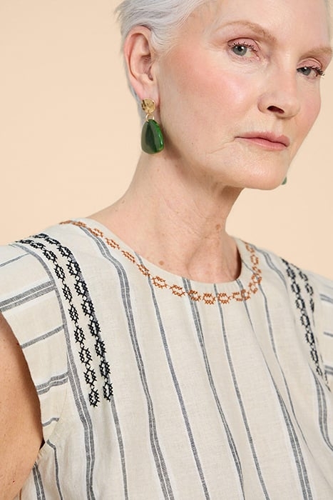 CARLA STRIPE LINEN BLEND TOP NATURAL MULTI 4