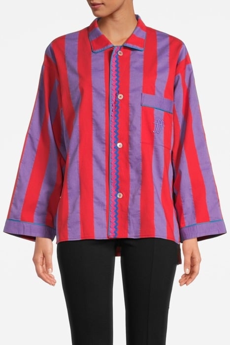 "CONTEMPORARY STRIPED POPLINE" PAJAMAS JACKET RED 1