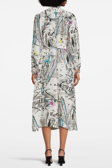 "GOOD VIBES" PRINT HABOTAI SILK DRESS AVORIO 2