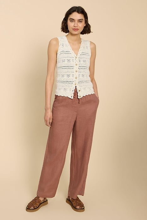 BELLE LINEN BLEND WIDE TROUSER DARK TAN 2