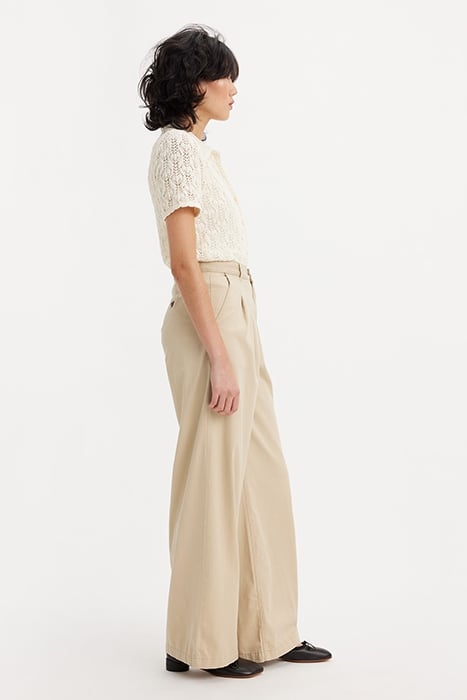 PLEATED WIDE-LEG & FLARED JEANS PANT BEIGE 4