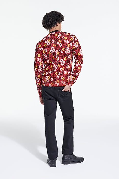 PULL COL ROND EN JACQUARD FLEURIE DARK RED 4